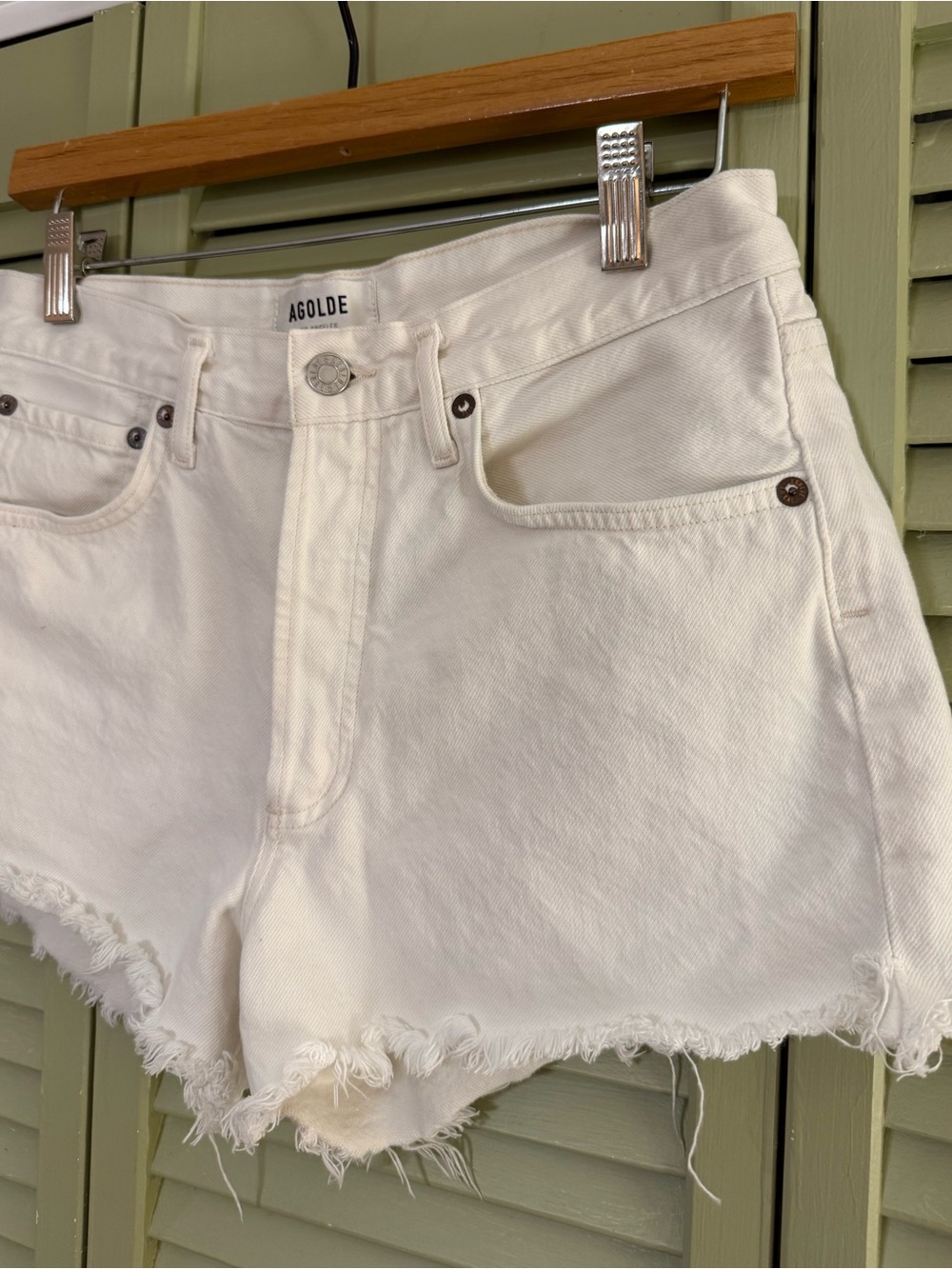 Agolde Parker White Frayed Hem Denim Shorts - Picture 2 of 5